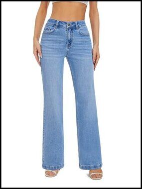 High Waisted Wide Leg Baggy Stretch Denim Jeans